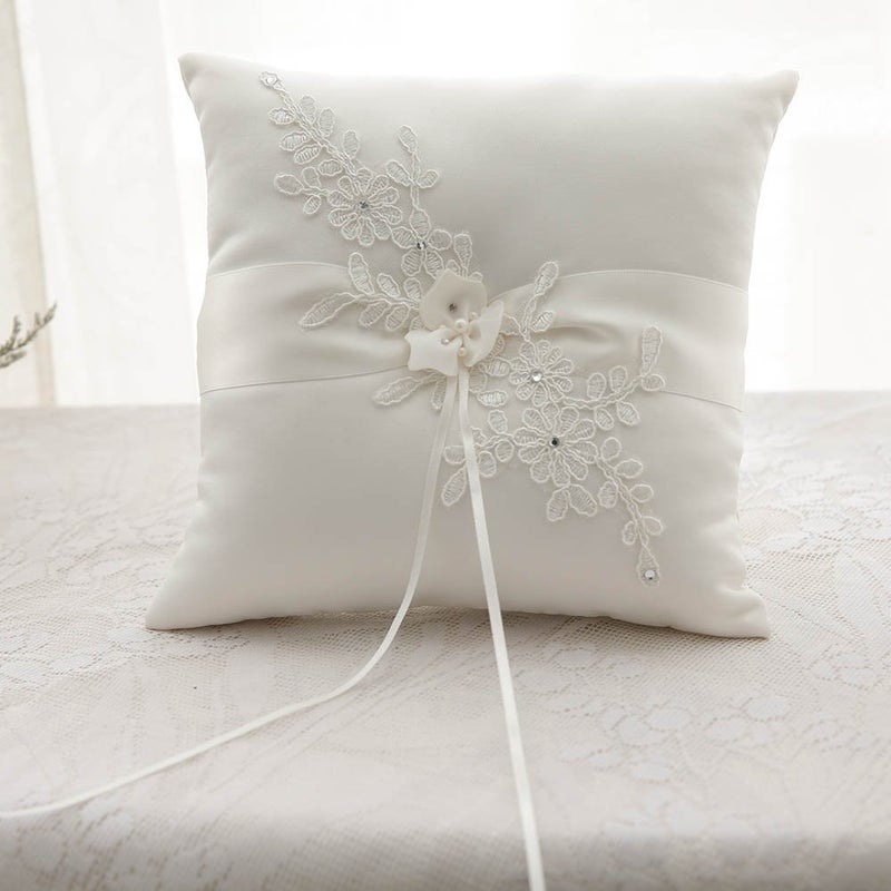 Bodosac Awtlife Flower Wedding Ring Pillow Ivory Cushion Bearer for Beach Wedding 8.26 Inch - Image 2